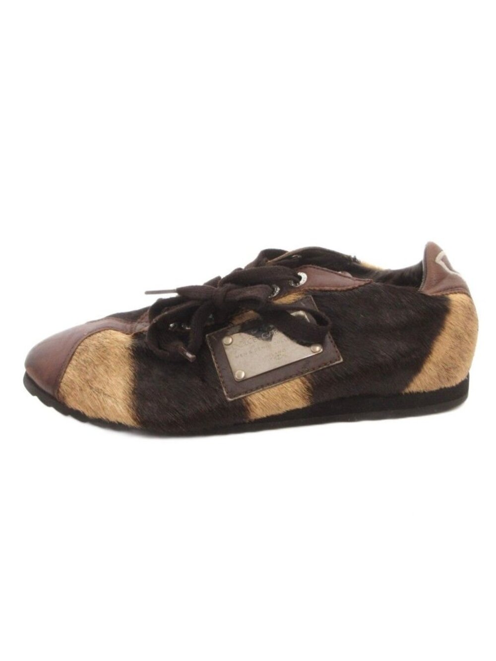 Dolce & Gabbana Sneakers Low Cut Calf Hair Logo Plate Brown Beige 6.5